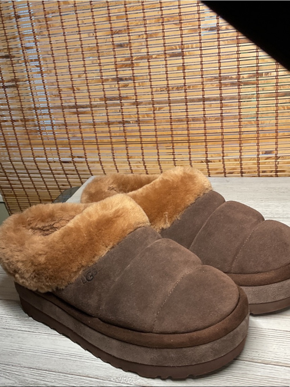 UGG WOMEN TAZZLITA CHESTNUT SHEARLING LINED PLATFORM SHOES US 9